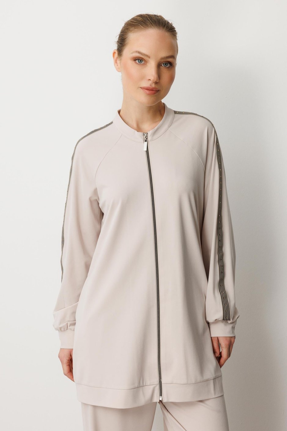 Soft Modal Örme (miccel %55 doğal) İçerikli Garnili Detaylı Pantolon Kombin Takım-Taş