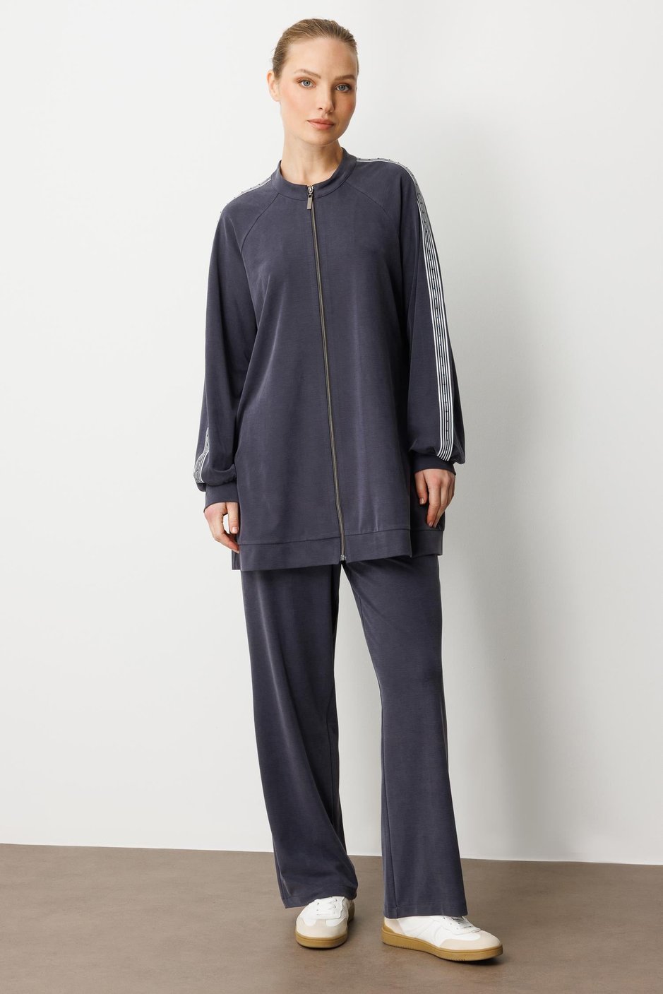 Soft Modal Örme (miccel %55 doğal) İçerikli Garnili Detaylı Pantolon Kombin Takım-Laci