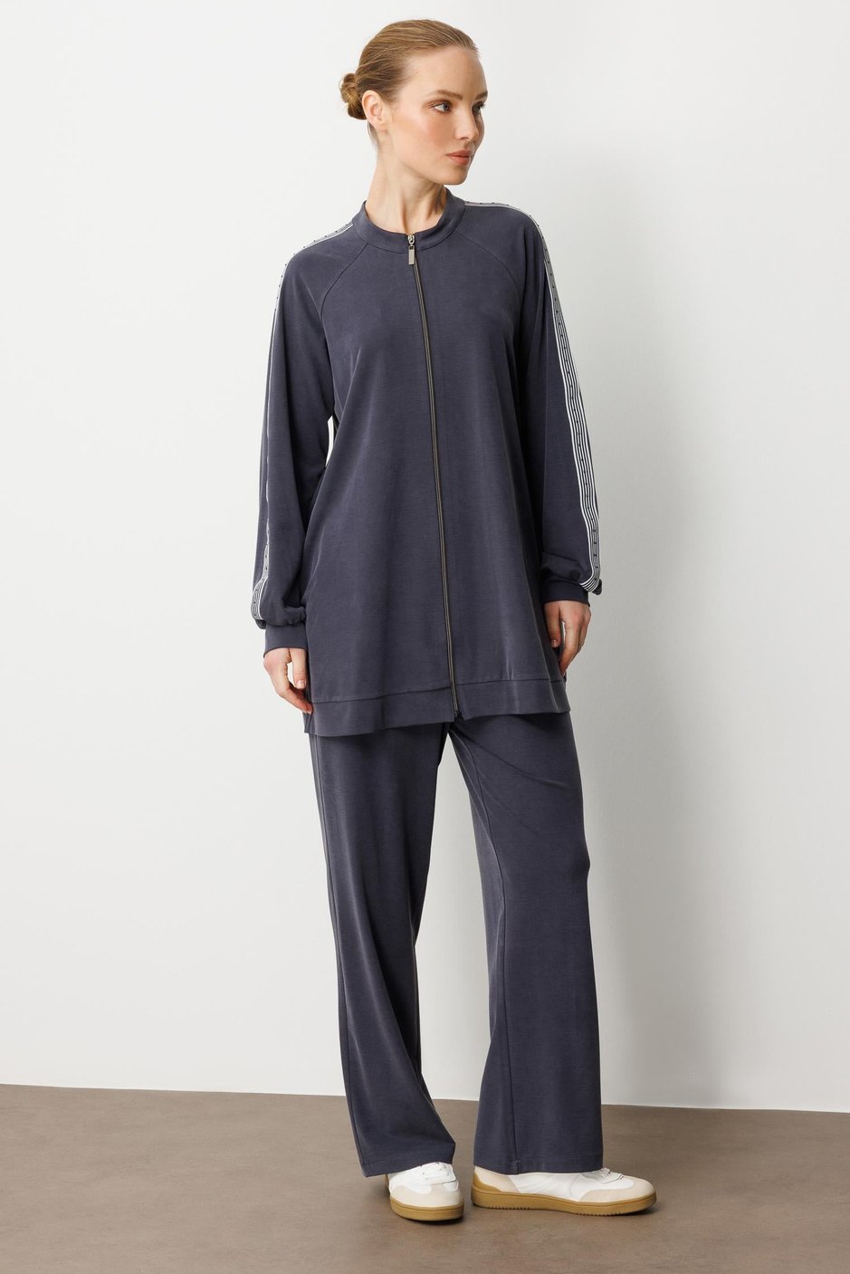 Soft Modal Örme (miccel %55 doğal) İçerikli Garnili Detaylı Pantolon Kombin Takım-Laci