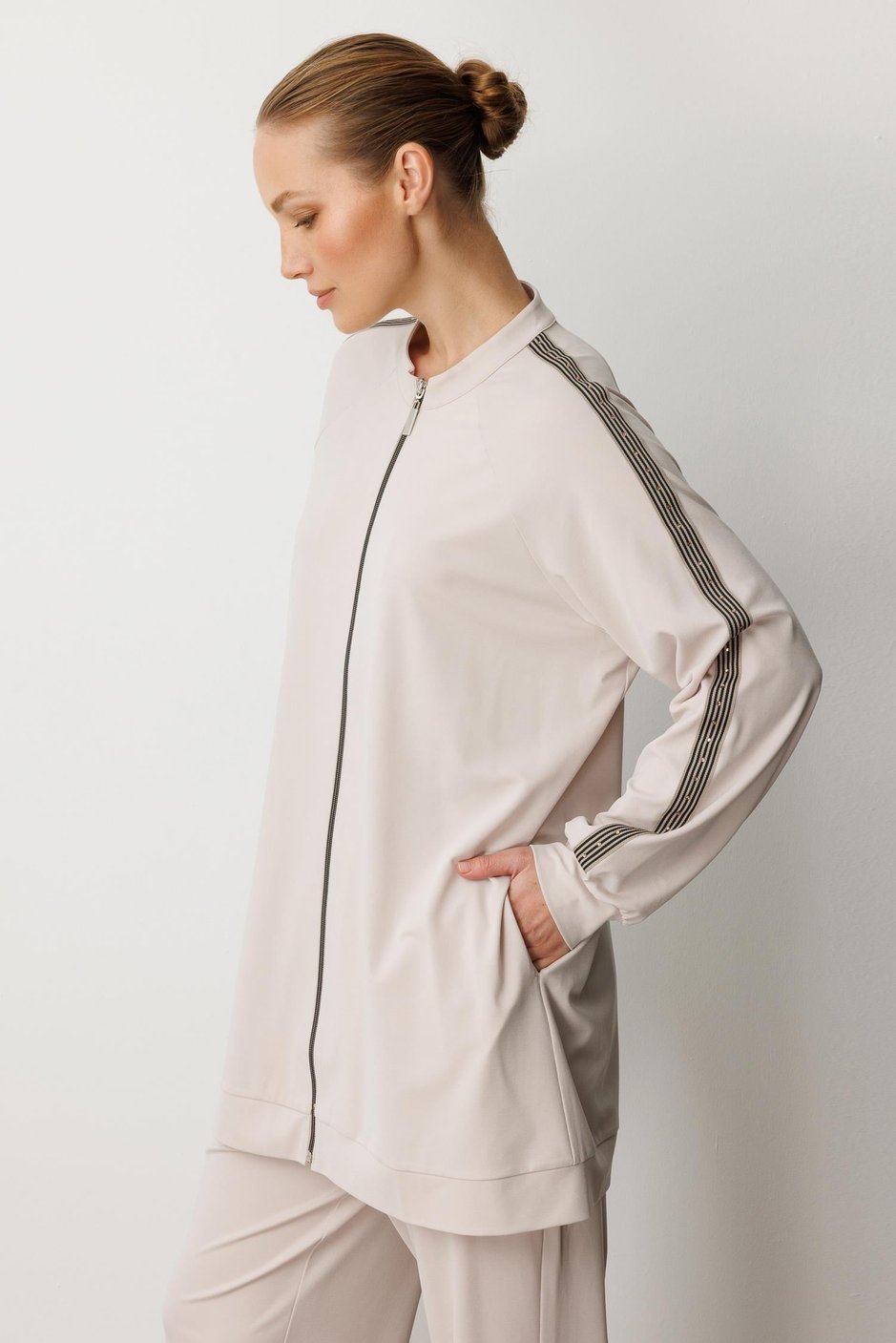 Soft Modal Örme (miccel %55 doğal) İçerikli Garnili Detaylı Pantolon Kombin Takım-Taş