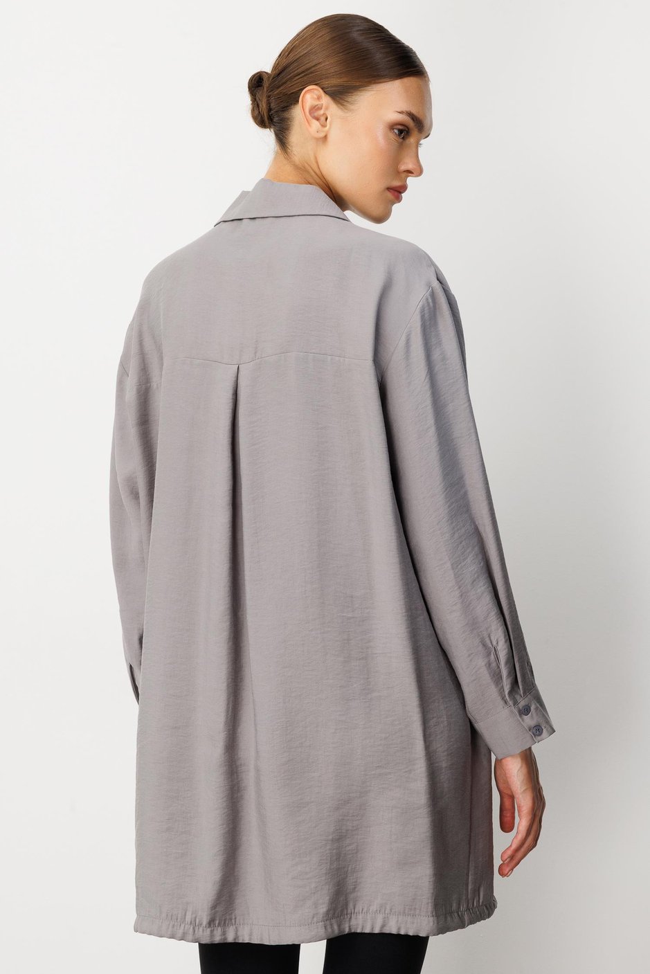 Soft Modal(%90) İçerikli Elişi Çiçek İşlemeli Tunik-Gri