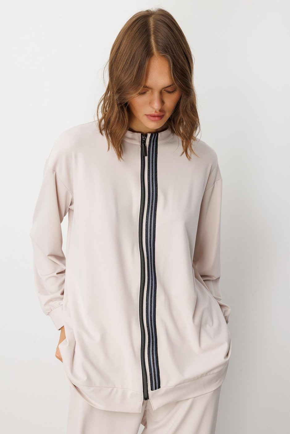 Soft Örme Miccell (%55 doğal) İçerik Dokuma Ön Garni Pantalon Kombin Takım-Taş