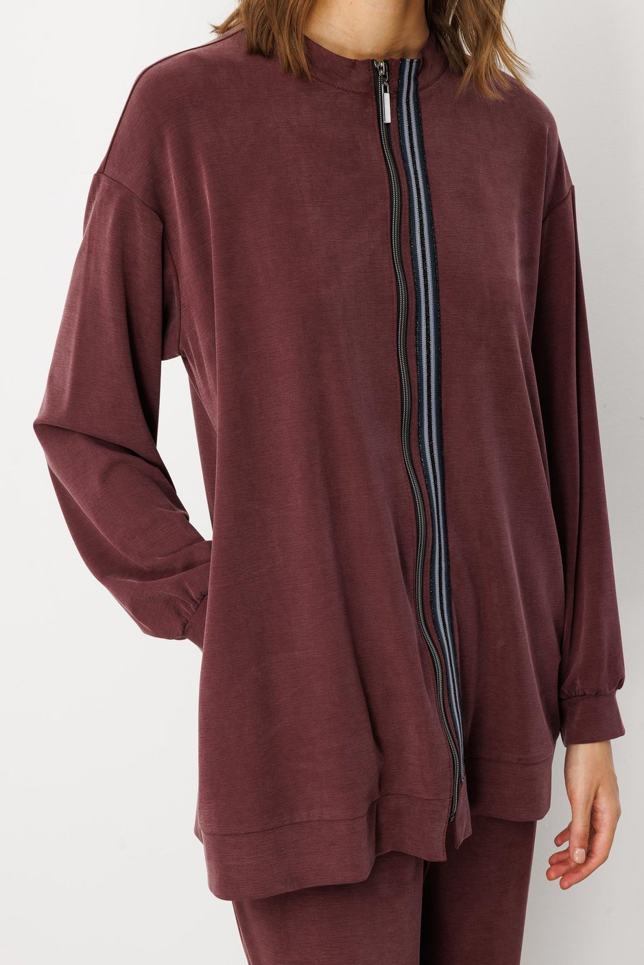 Soft Örme Miccell (%55 doğal) İçerik Dokuma Ön Garni Pantalon Kombin Takım-Bordo