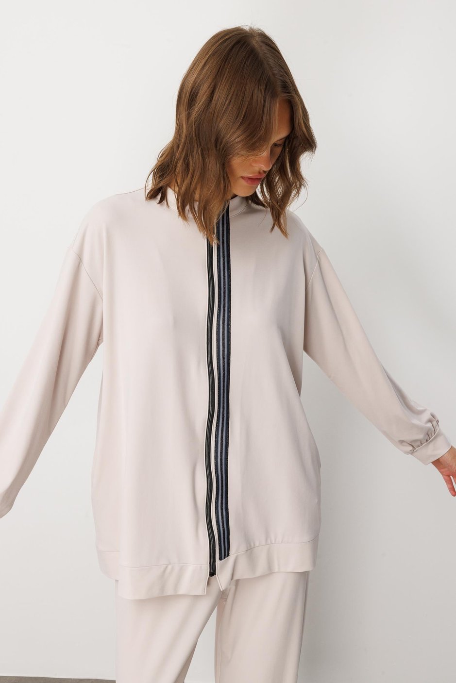 Soft Örme Miccell (%55 doğal) İçerik Dokuma Ön Garni Pantalon Kombin Takım-Taş
