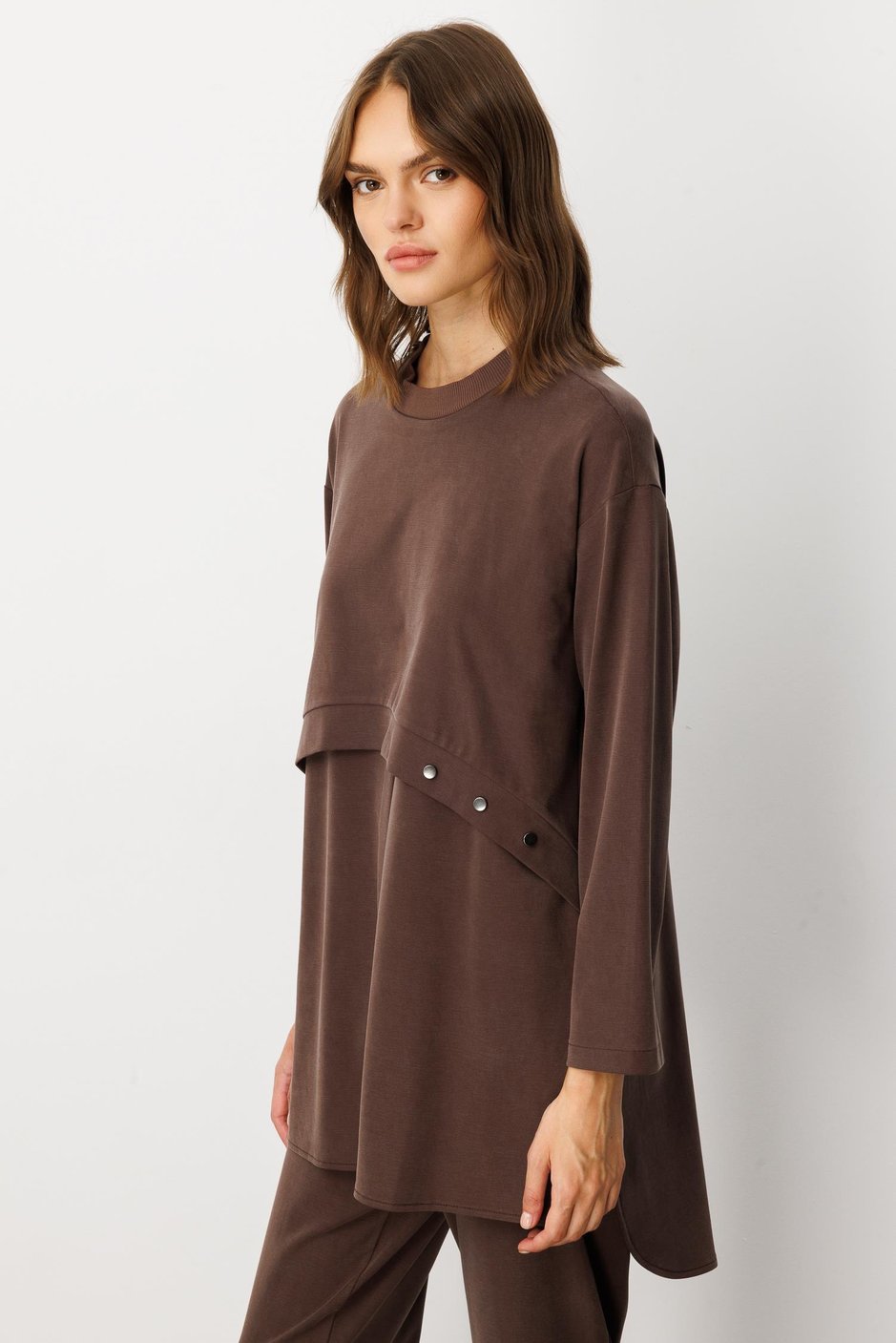 Soft Örme (miccell %55 doğal içerik) Elişi Detaylı  Pantalon Kombin Takım-Kahve