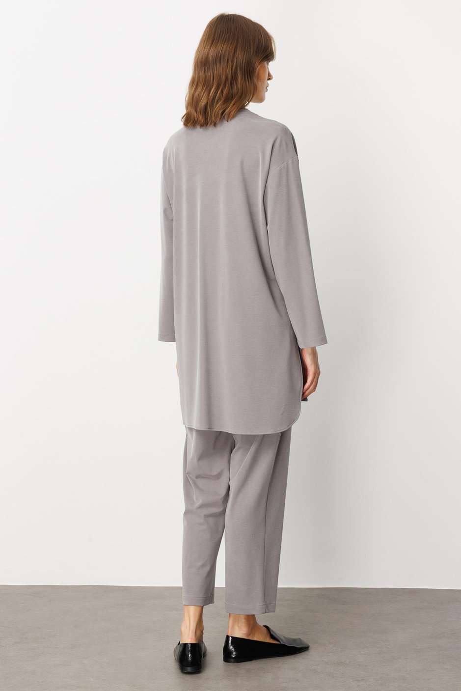 Soft Örme (miccell %55 doğal içerik) Elişi Detaylı  Pantalon Kombin Takım-Gri