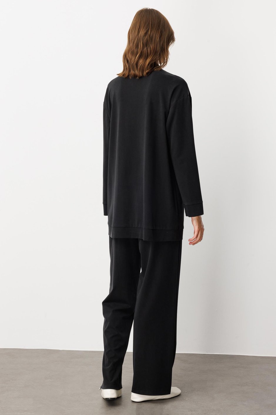 Soft Örme (miccell %55 doğal) İçerikli Aller Garni Pantalon Kombin Takım-Siyah