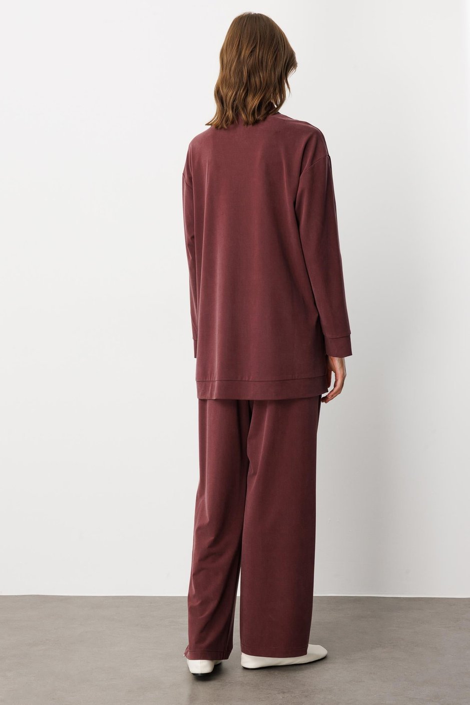 Soft Örme (miccell %55 doğal) İçerikli Aller Garni Pantalon Kombin Takım-Bordo