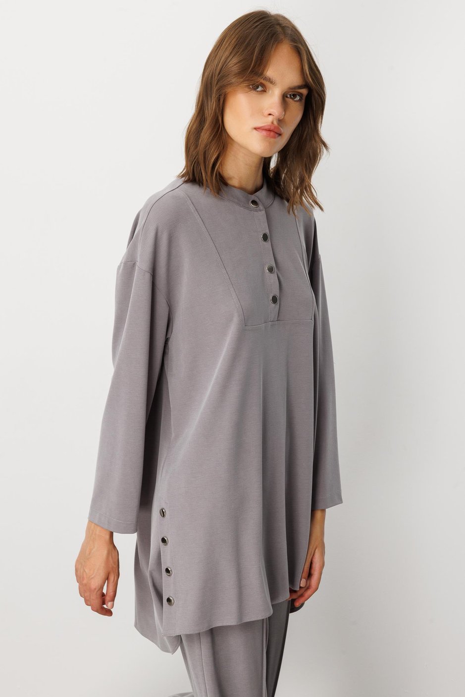 Soft Örme (miccell %55 doğal) İçerikli Sade ve Özel  Pantalon Kombin Takım-Gri