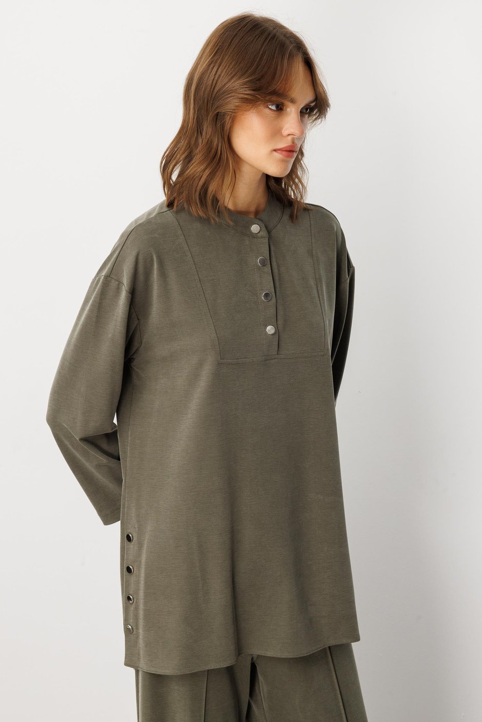 Soft Örme (miccell %55 doğal) İçerikli Sade ve Özel  Pantalon Kombin Takım-Haki