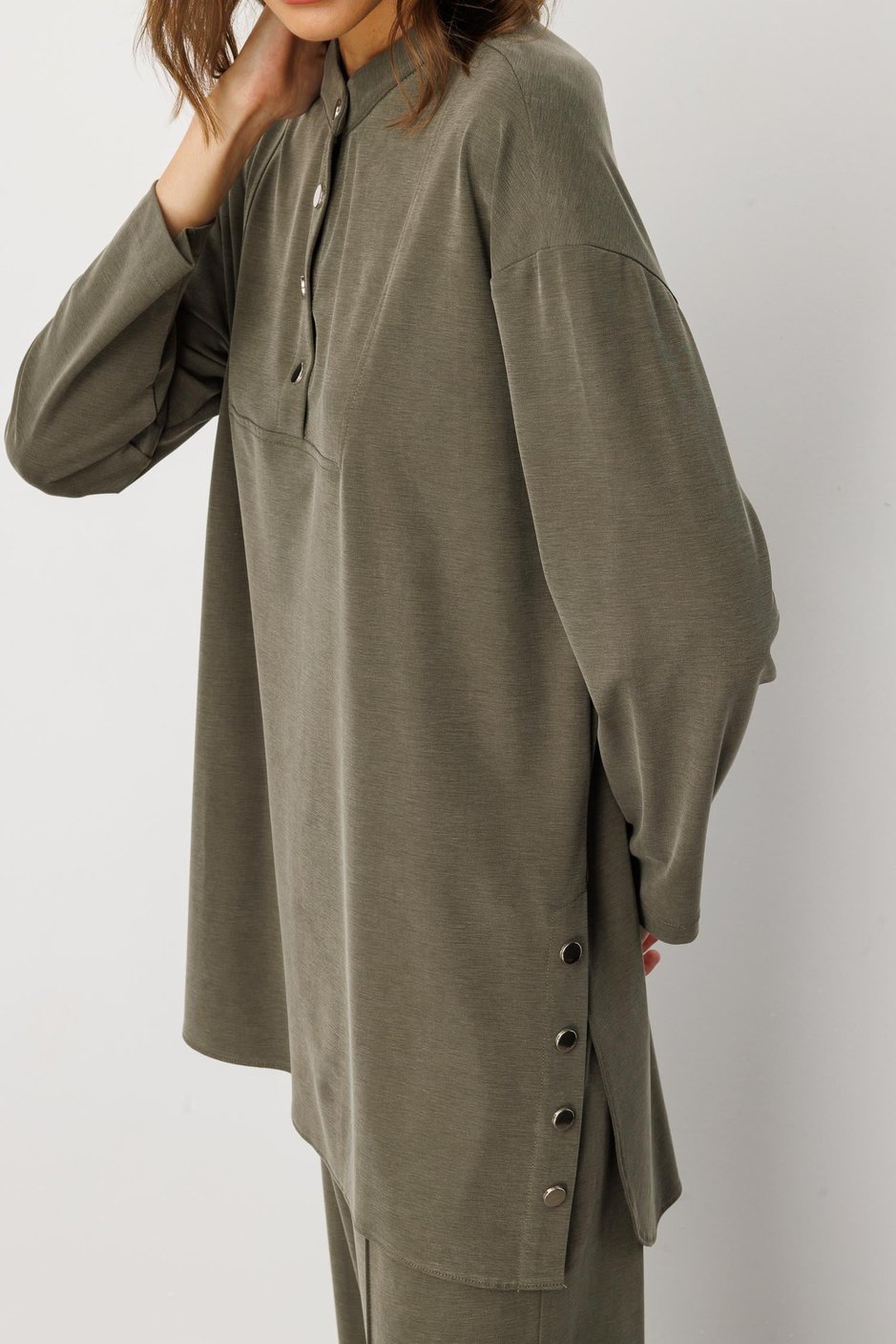 Soft Örme (miccell %55 doğal) İçerikli Sade ve Özel  Pantalon Kombin Takım-Haki