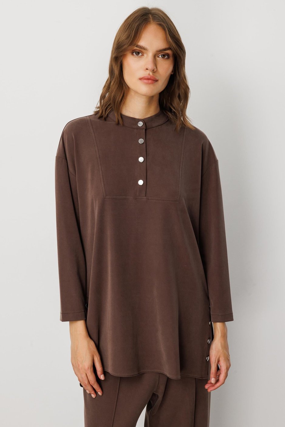 Soft Örme (miccell %55 doğal) İçerikli Sade ve Özel  Pantalon Kombin Takım-Kahve