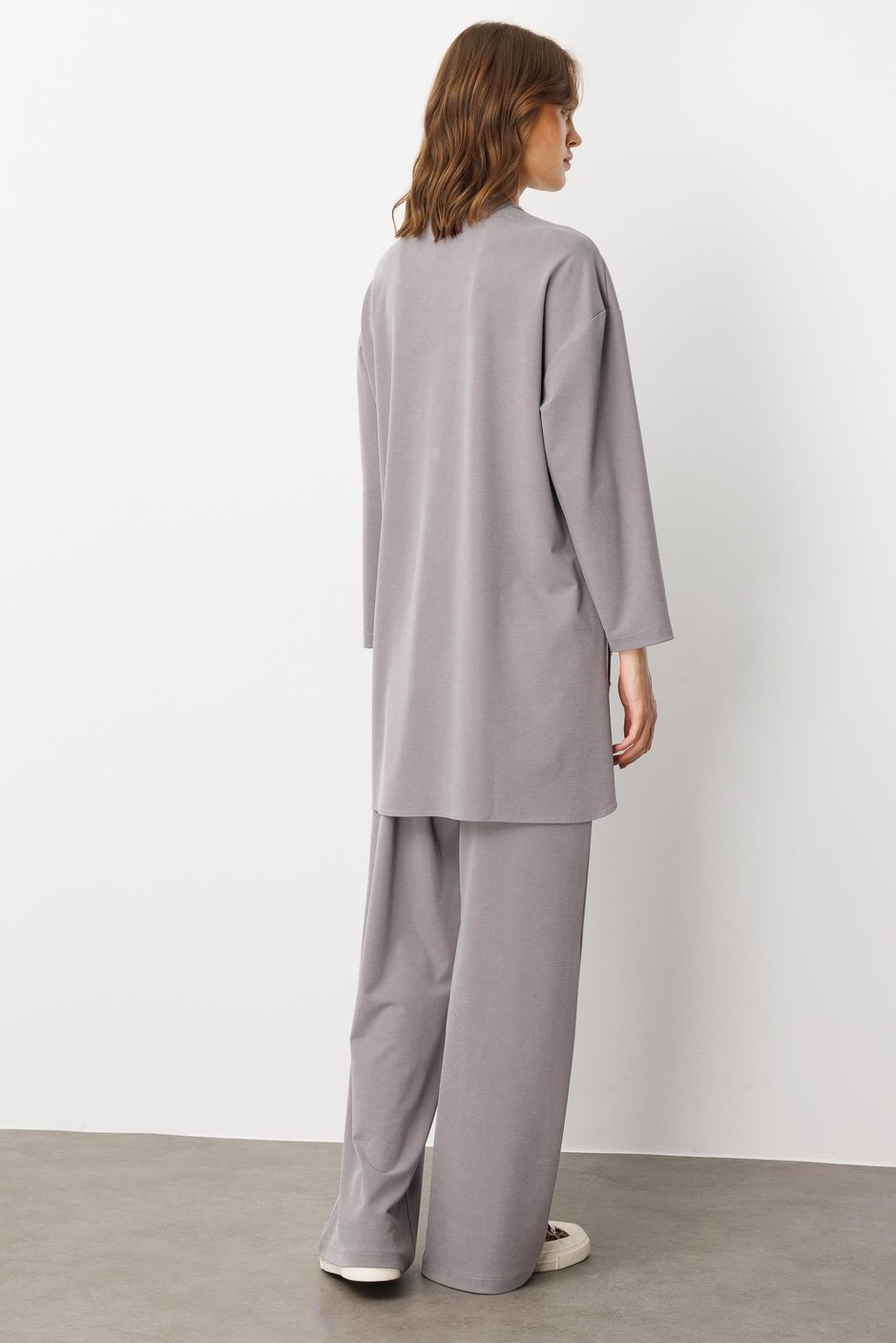 Soft Örme (miccell %55 doğal) İçerikli Sade ve Özel  Pantalon Kombin Takım-Gri