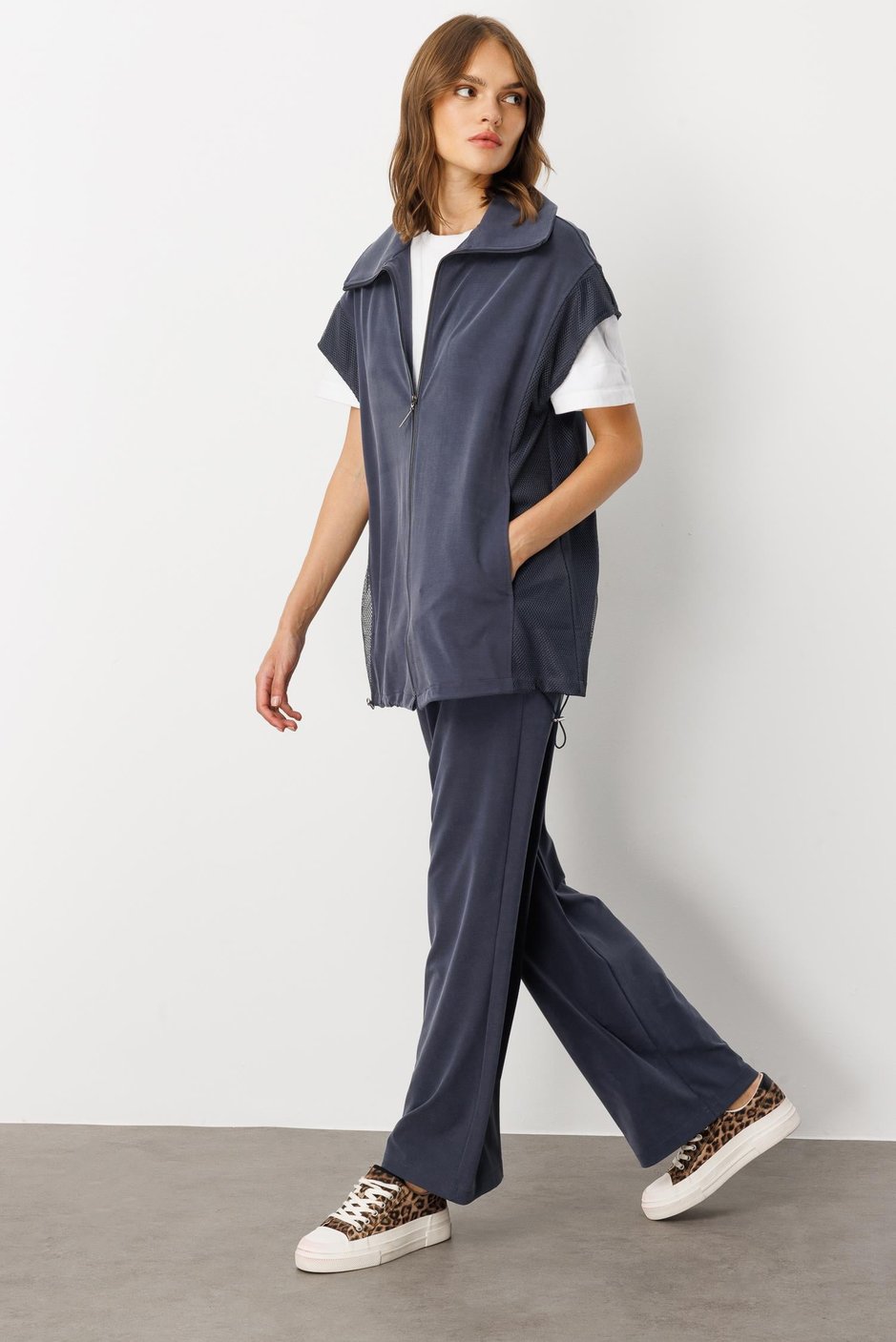Soft Örme (miccell %55 doğal) İçerikli Yelek (tunik)  Pantalon Kombin Takım-Laci