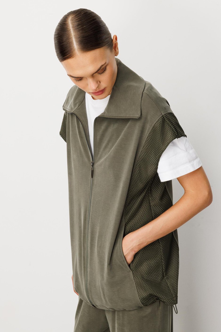 Soft Örme (miccell %55 doğal) İçerikli Yelek (tunik)  Pantalon Kombin Takım-Haki