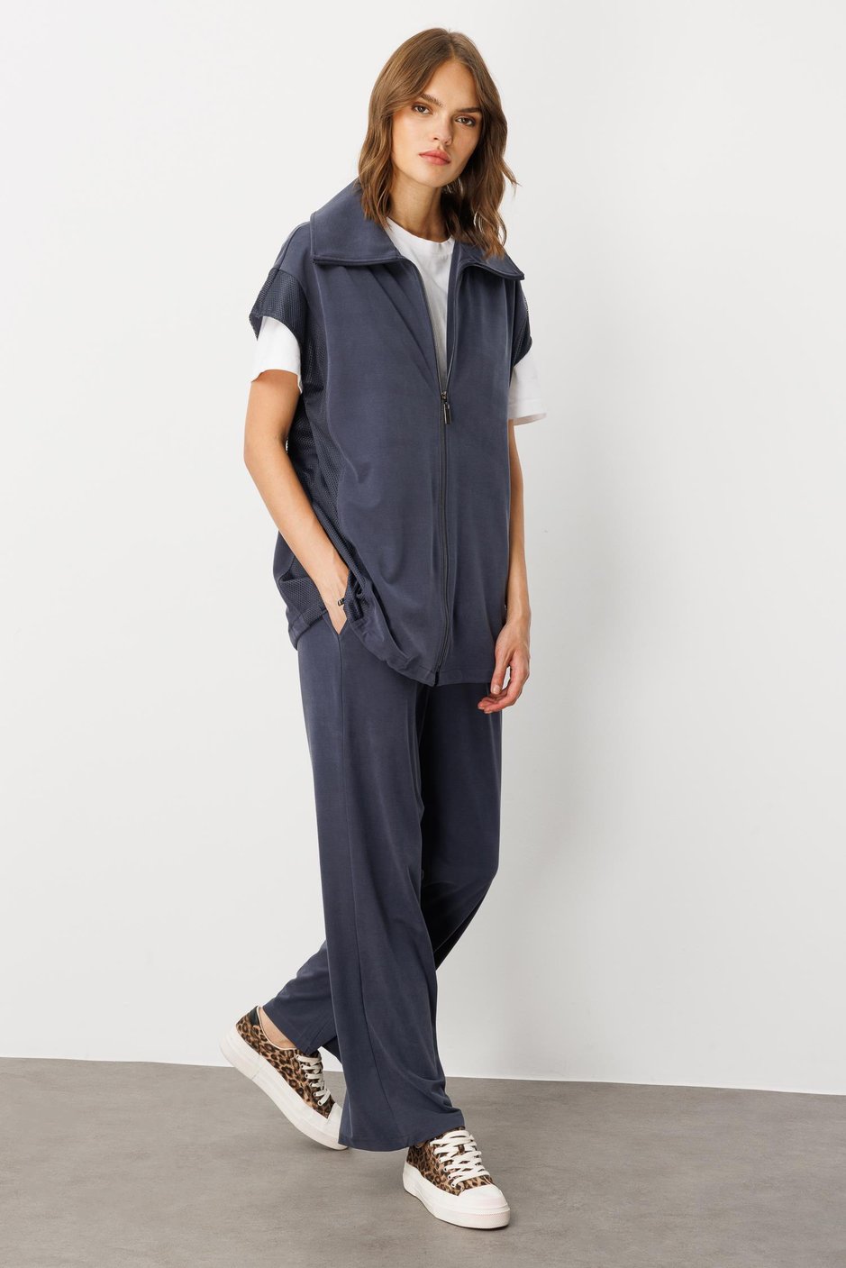 Soft Örme (miccell %55 doğal) İçerikli Yelek (tunik)  Pantalon Kombin Takım-Laci