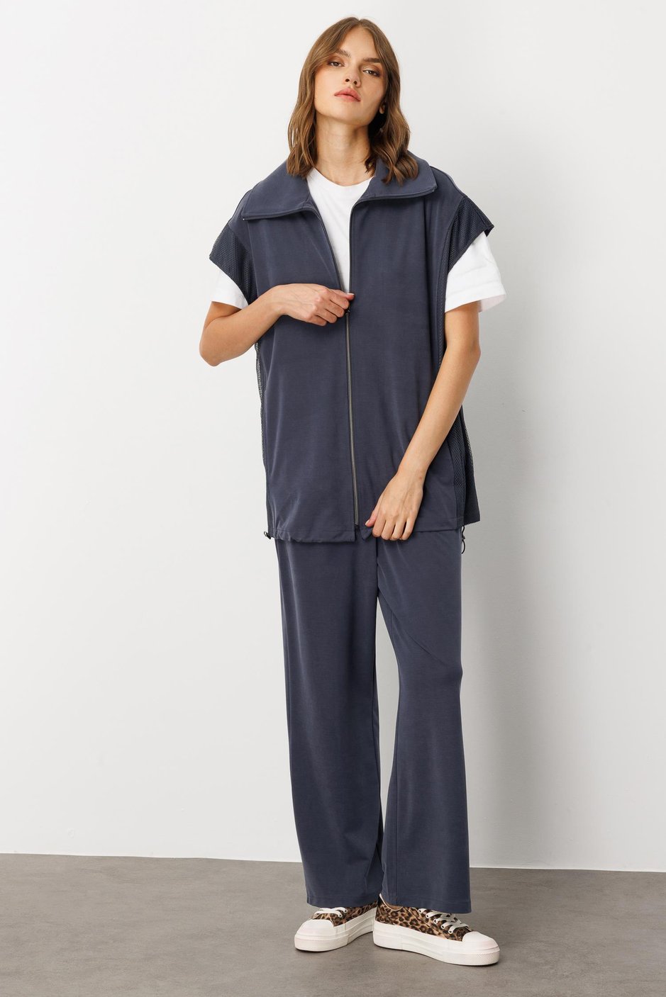 Soft Örme (miccell %55 doğal) İçerikli Yelek (tunik)  Pantalon Kombin Takım-Laci