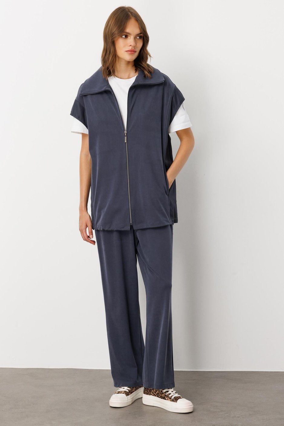Soft Örme (miccell %55 doğal) İçerikli Yelek (tunik)  Pantalon Kombin Takım-Laci
