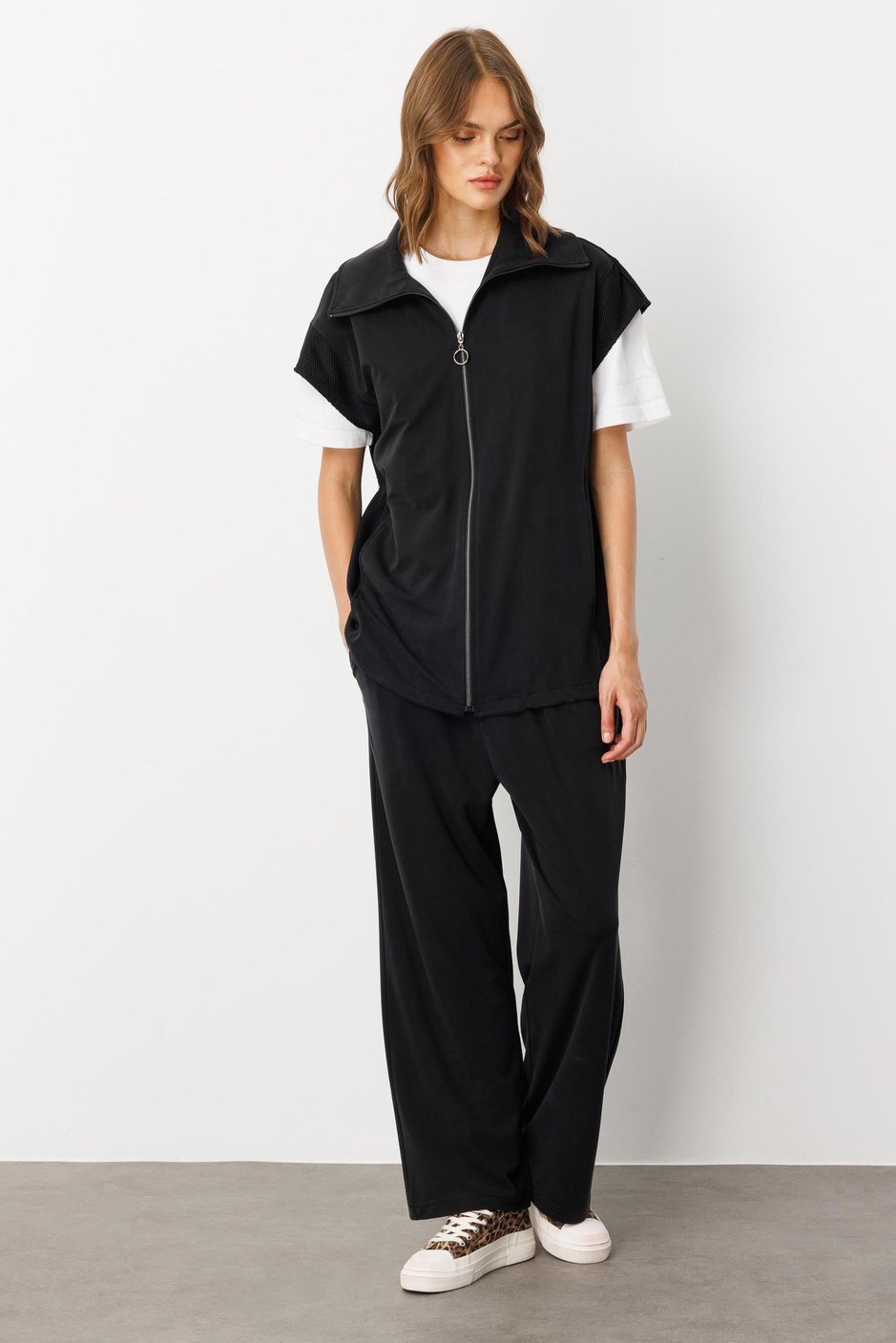 Soft Örme (miccell %55 doğal) İçerikli Yelek (tunik)  Pantalon Kombin Takım-Siyah