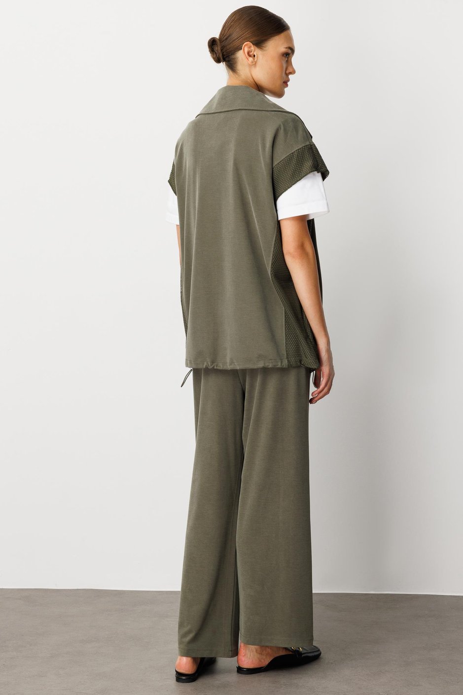 Soft Örme (miccell %55 doğal) İçerikli Yelek (tunik)  Pantalon Kombin Takım-Haki