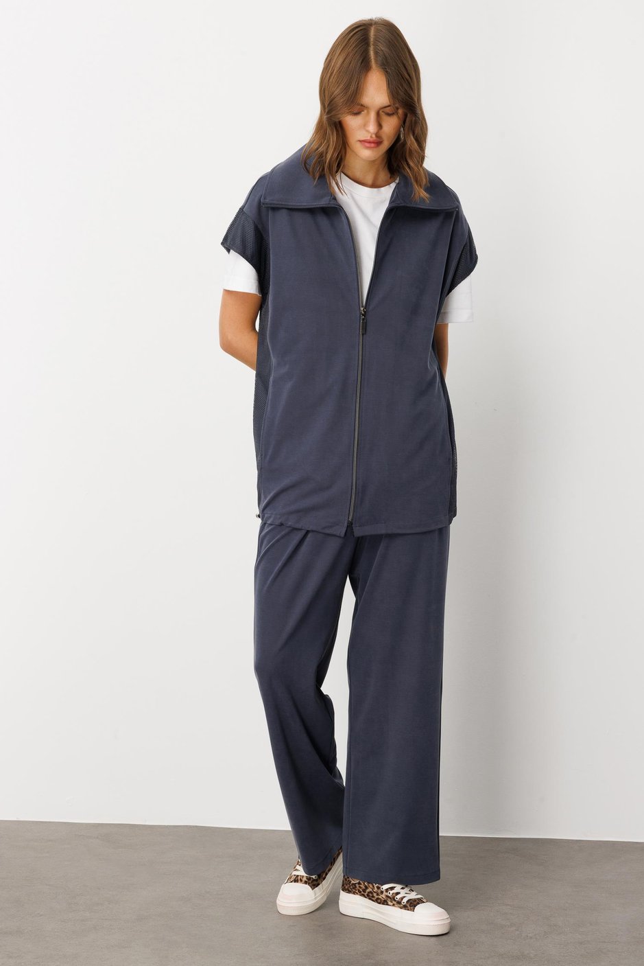 Soft Örme (miccell %55 doğal) İçerikli Yelek (tunik)  Pantalon Kombin Takım-Laci