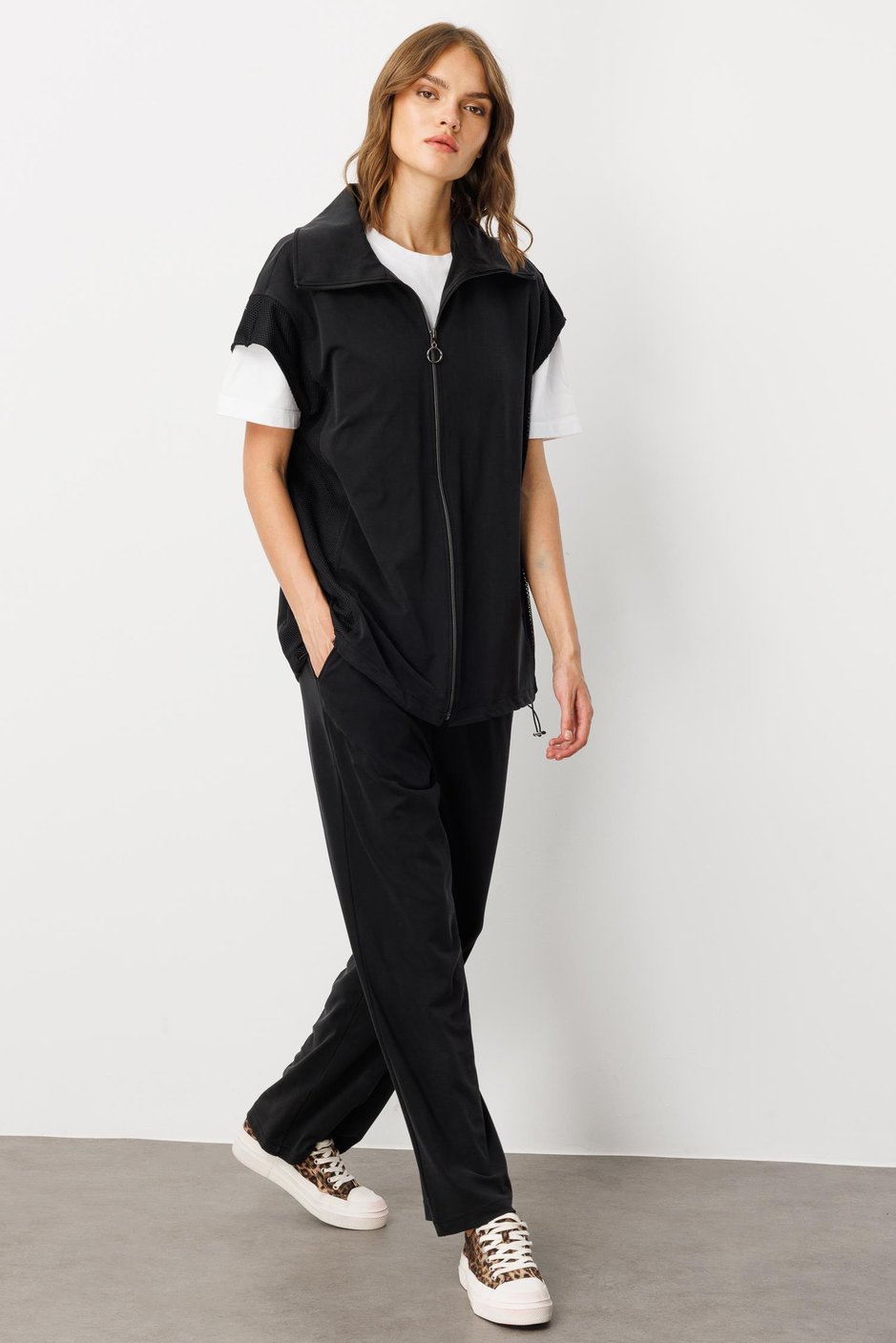 Soft Örme (miccell %55 doğal) İçerikli Yelek (tunik)  Pantalon Kombin Takım-Siyah