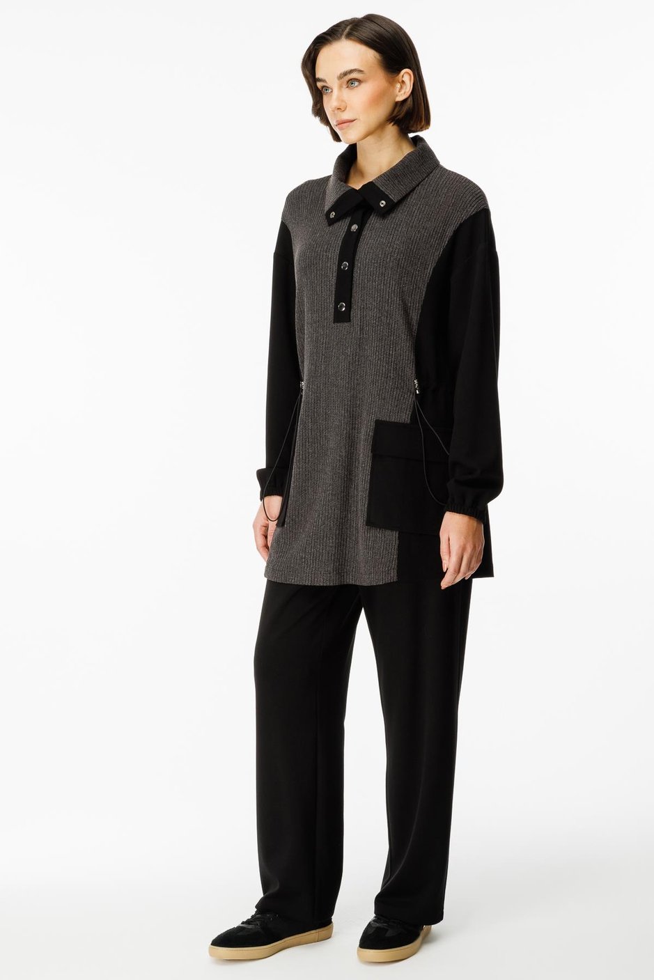 UK Özel Örme Garni ve Örme Pantalon Kombin Takım-Siyah