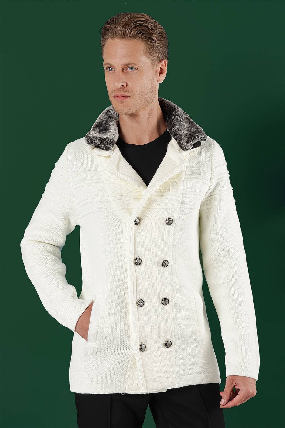 02 Slim Fit Ekru Spor Kaban