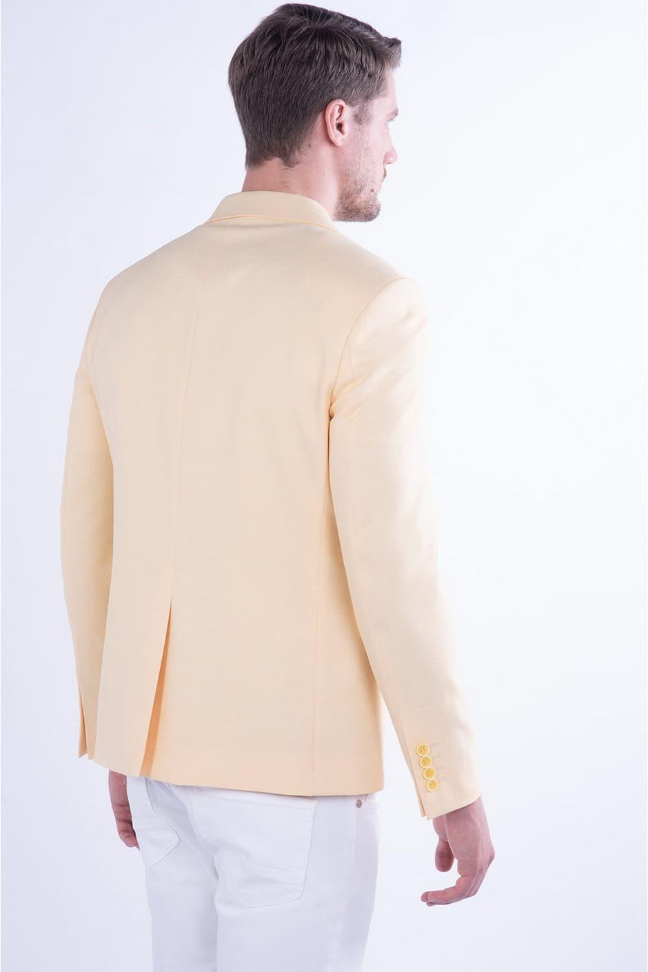 Slim Fit Tek Yırtmaç Mono Yaka Pamuklu Sarı Ceket C 591