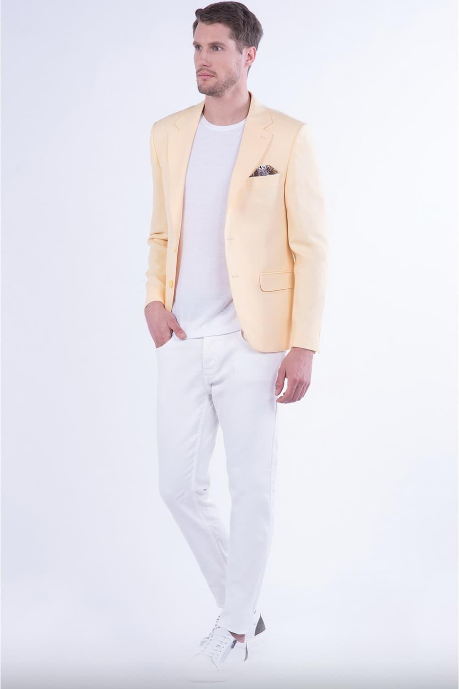 Slim Fit Tek Yırtmaç Mono Yaka Pamuklu Sarı Ceket C 591