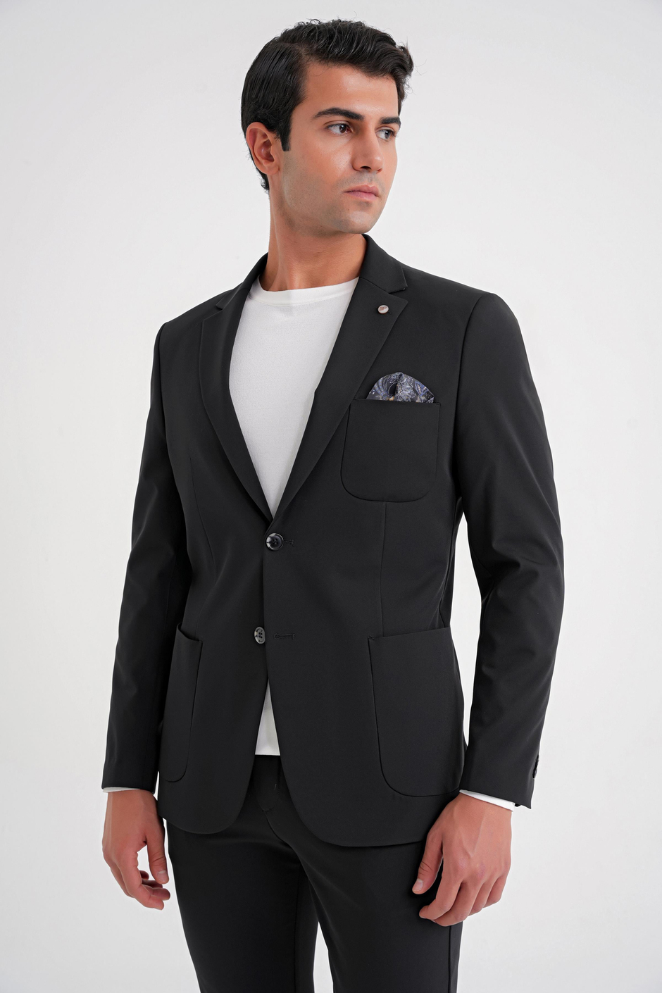 Slim Fit Çift Yırtmaç Torba Cep Esnek Spandex Karışımlı Havacı Siyah-1 Ceket C 697