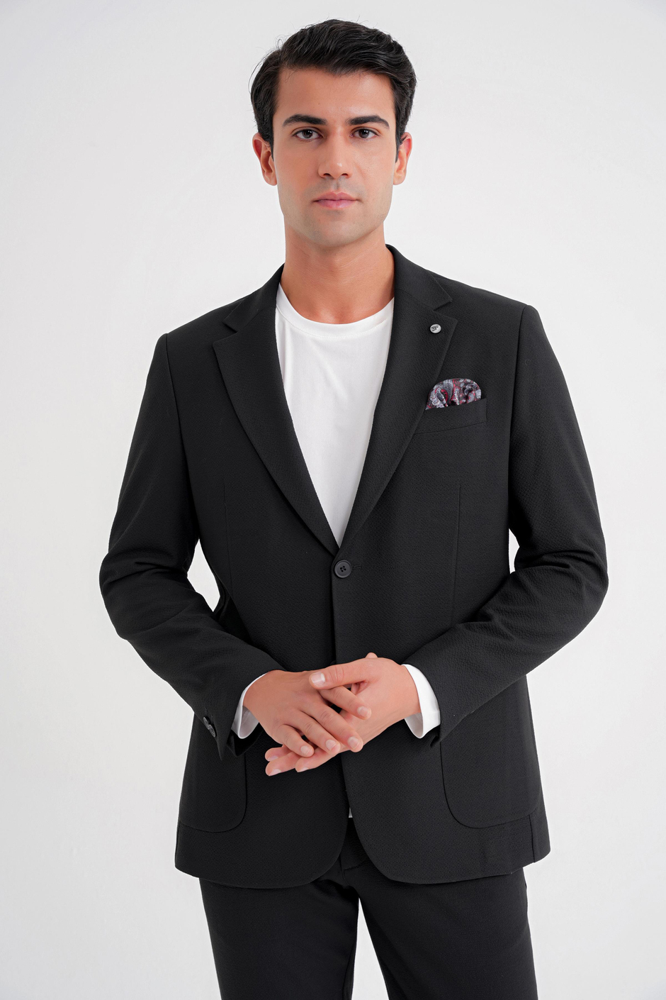 Comfort Fit Mono Yaka Çift Yırtmaç Torba Cep Siyah-1 Blazer Ceket C 698