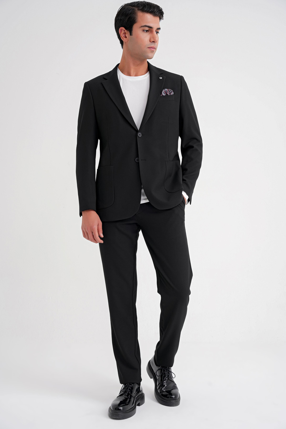 Comfort Fit Mono Yaka Çift Yırtmaç Torba Cep Siyah-1 Blazer Ceket C 698