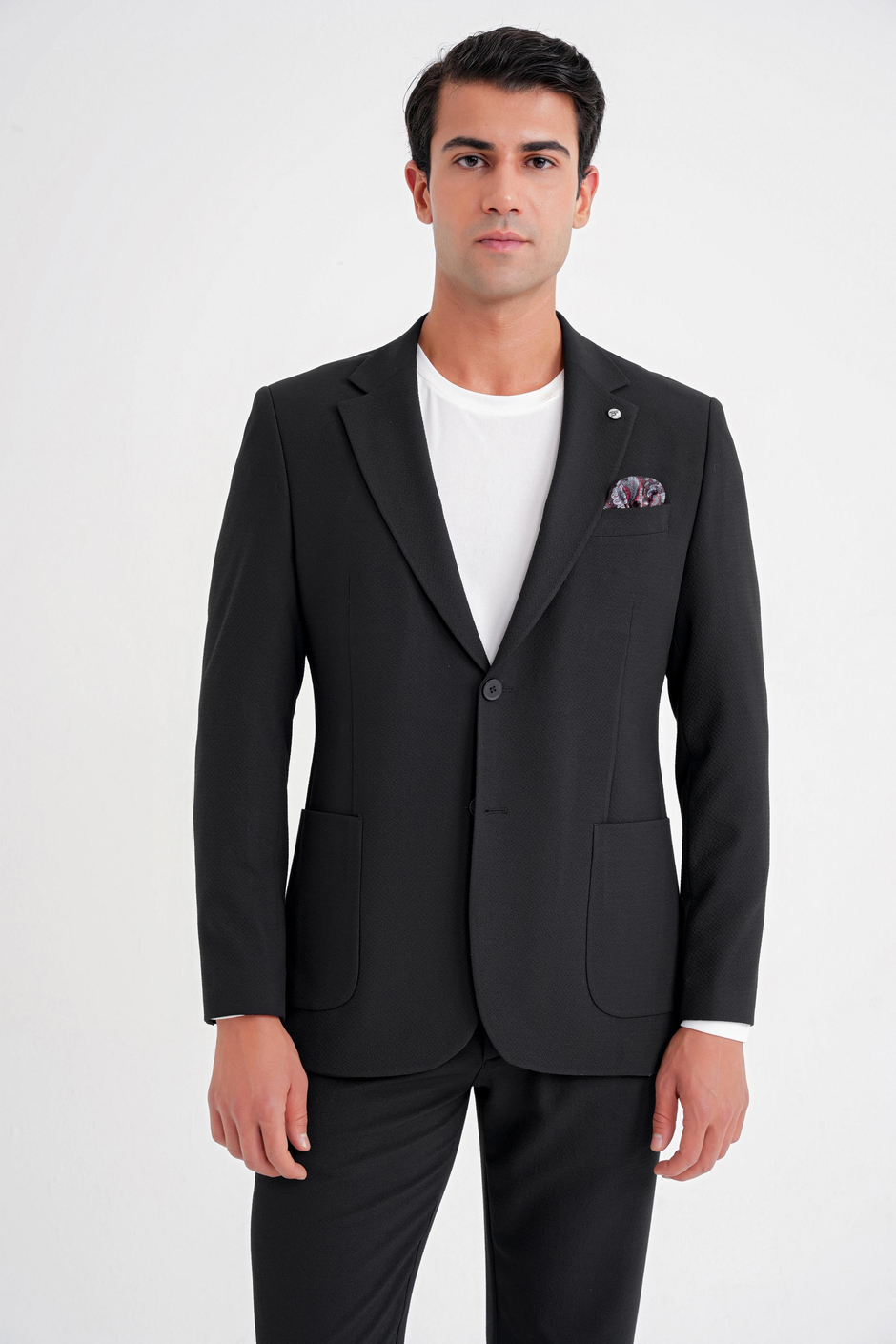 Comfort Fit Mono Yaka Çift Yırtmaç Torba Cep Siyah-1 Blazer Ceket C 698