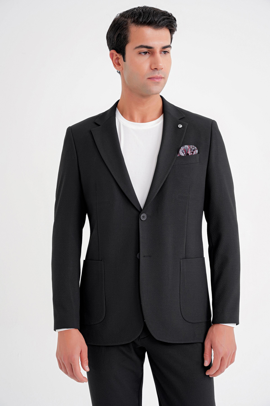 Comfort Fit Mono Yaka Çift Yırtmaç Torba Cep Siyah-1 Blazer Ceket C 698
