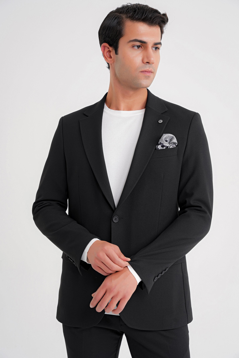 Slim Fit Çift Yırtmaç Esnek Pamuklu Siyah Blazer Ceket C 716