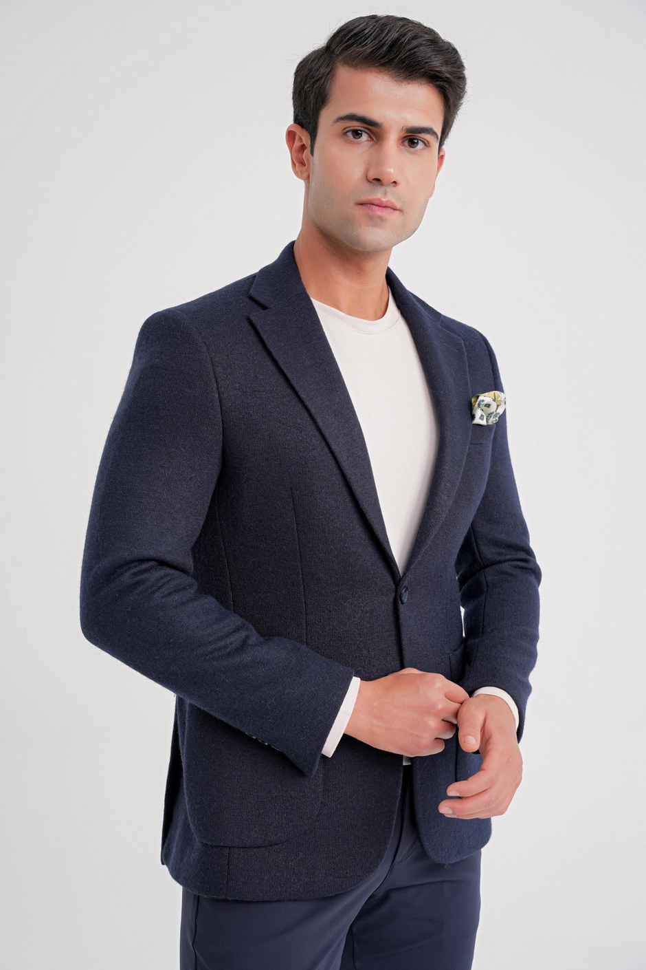 Comfort Fit Mono Yaka %100 Yün Lacivert Ceket C 717