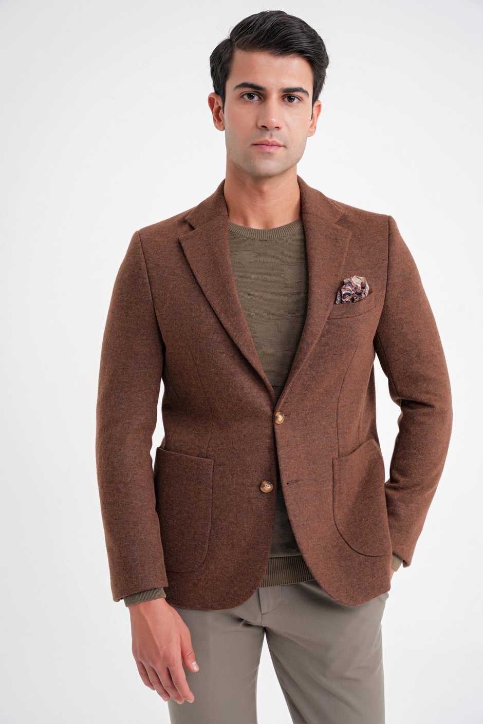 Comfort Fit Mono Yaka %100 Yün Tütün Ceket C 717