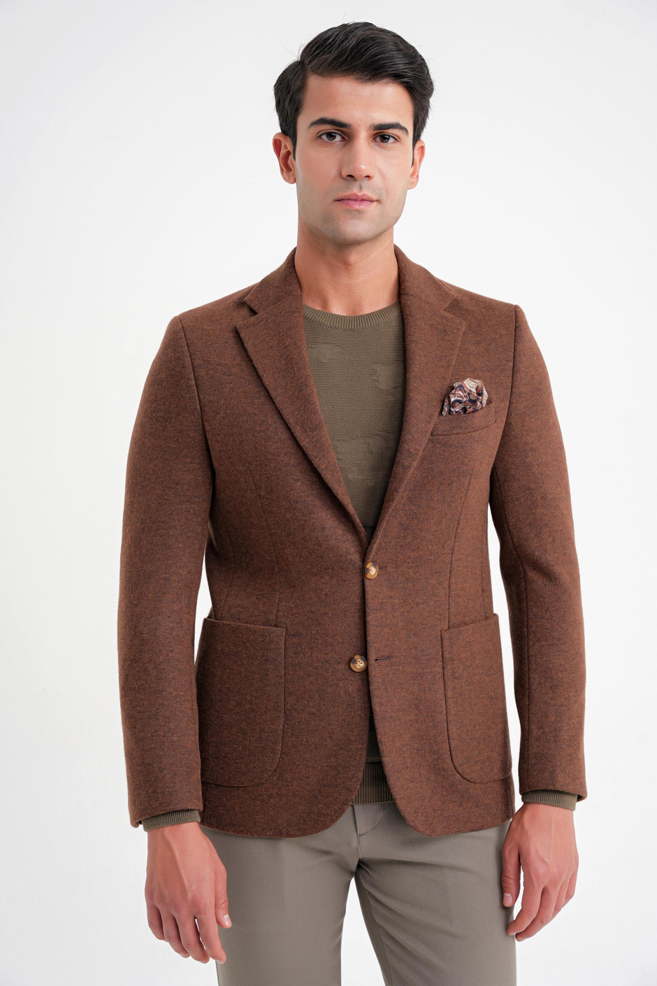 Comfort Fit Mono Yaka %100 Yün Tütün Ceket C 717