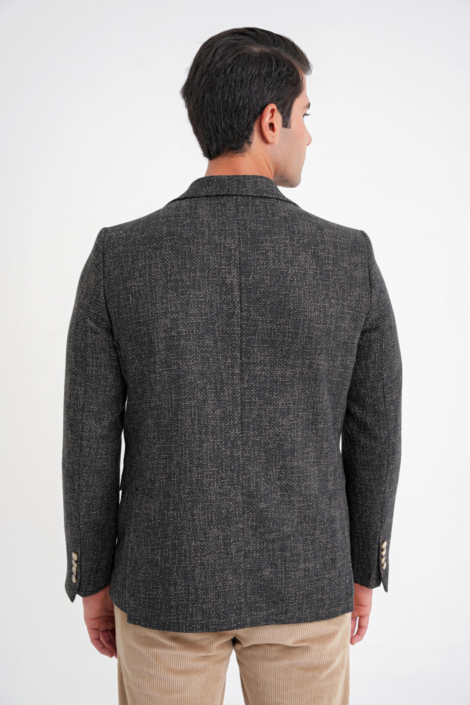 Slim Fit Mono Yaka Buklet Dokuma Pamuklu Nefti Blazer Ceket C 718