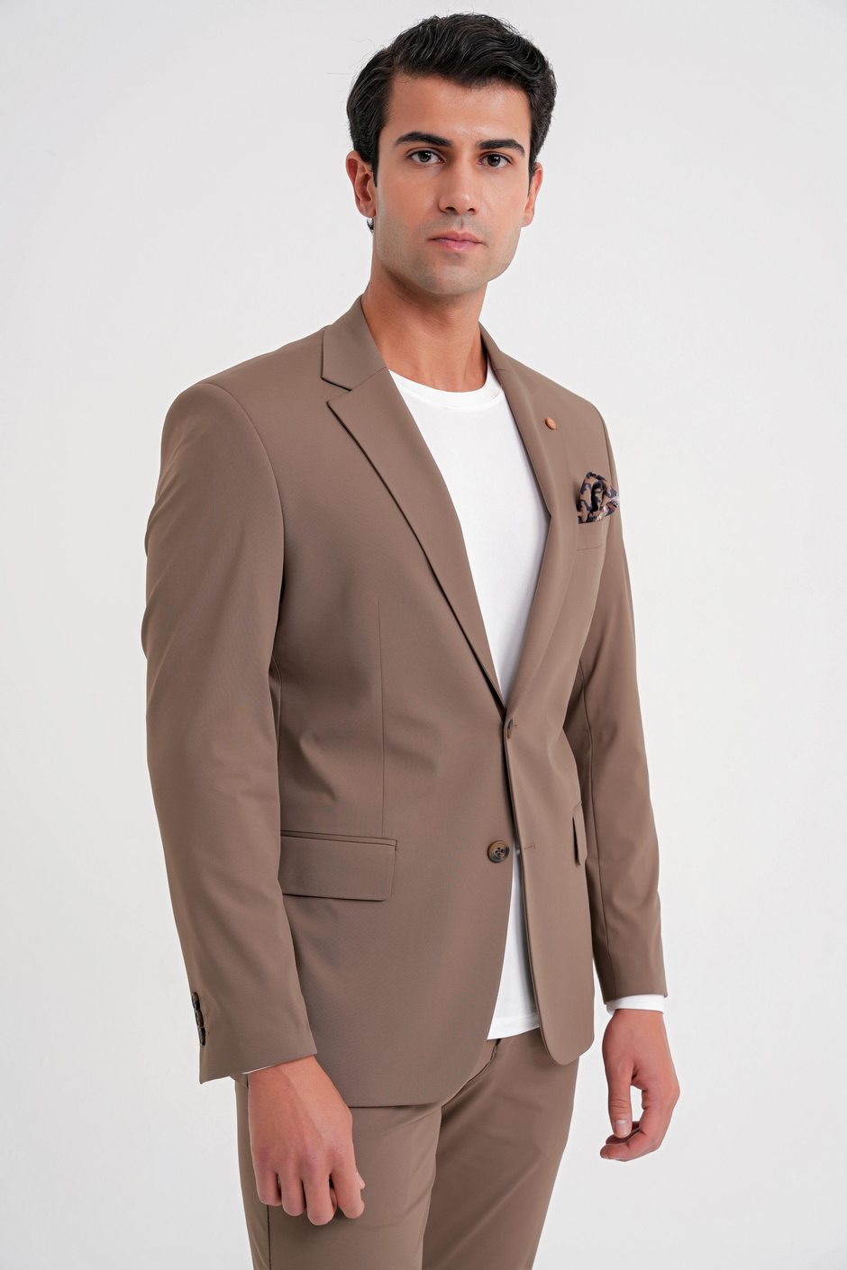 Comfort Fit Çift Yırtmaç Pamuk Karışım Dokulu Tütün Blazer Ceket C 722