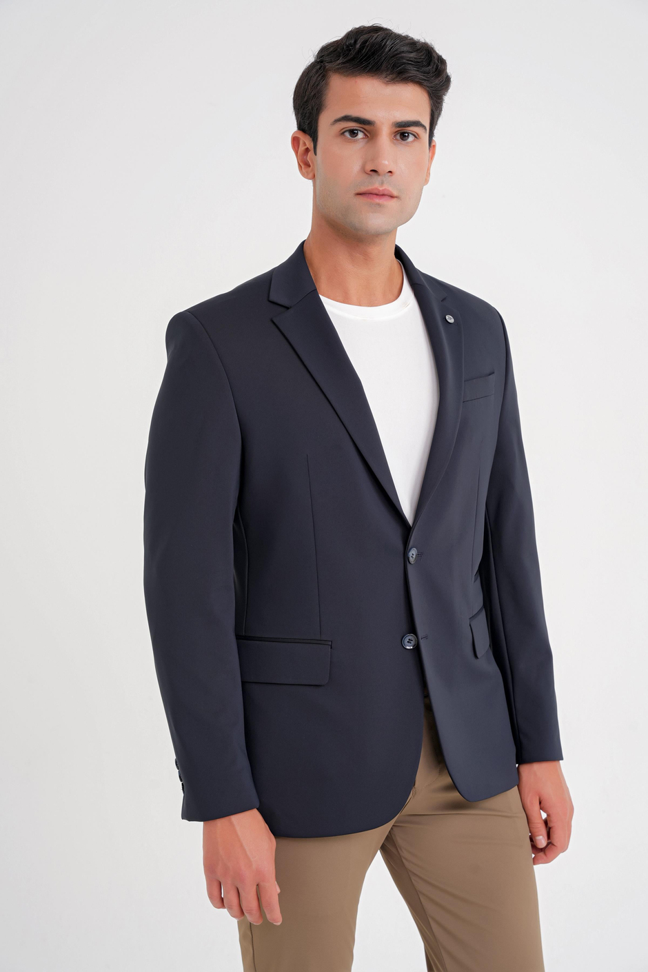 Comfort Fit Çift Yırtmaç Spandex Karışım Esnek Pamuklu Lacivert Ceket C 727
