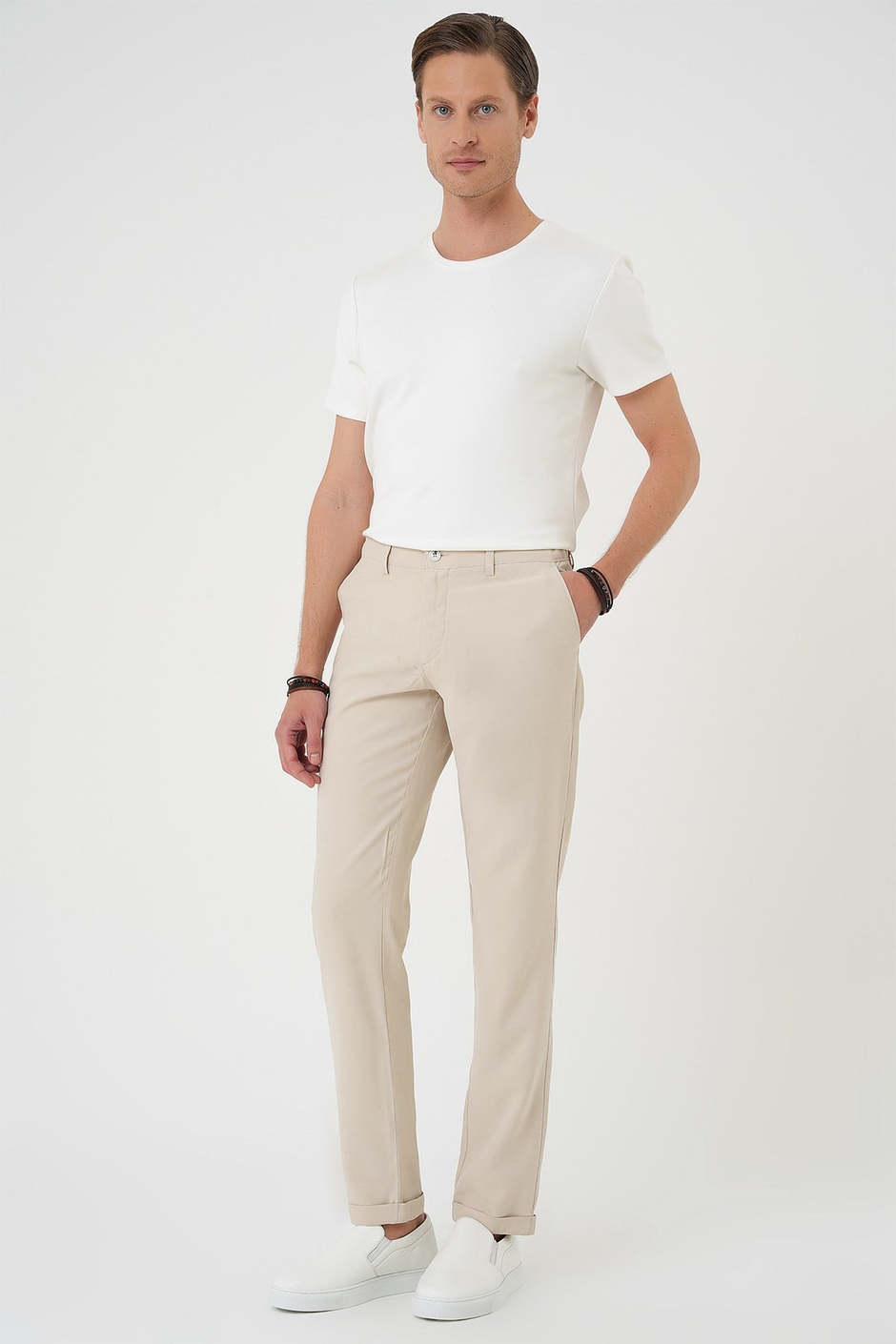 Comfort Beli Lastikli Rayon Karışımlı Krem Jogger Pantolon  P 1194