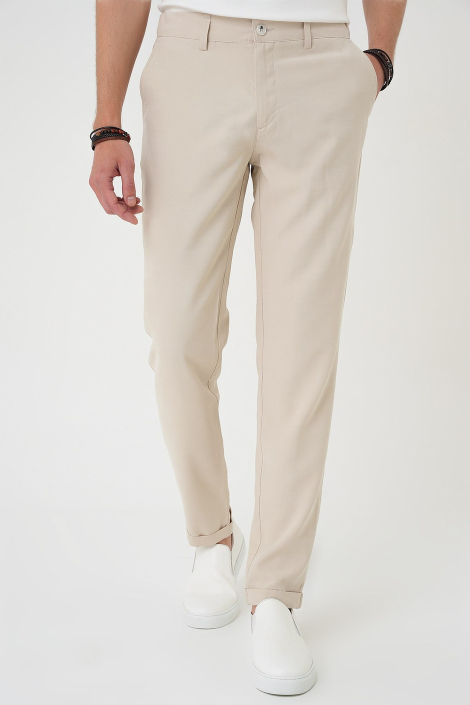 Comfort Beli Lastikli Rayon Karışımlı Krem Jogger Pantolon  P 1194