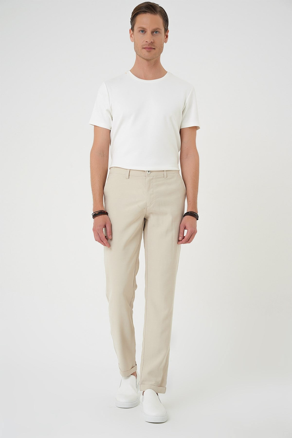 Comfort Beli Lastikli Rayon Karışımlı Krem Jogger Pantolon  P 1194