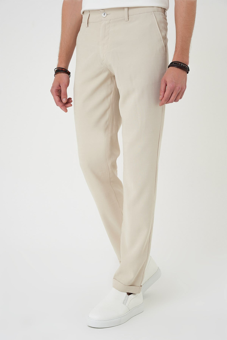 Comfort Beli Lastikli Rayon Karışımlı Krem Jogger Pantolon  P 1194
