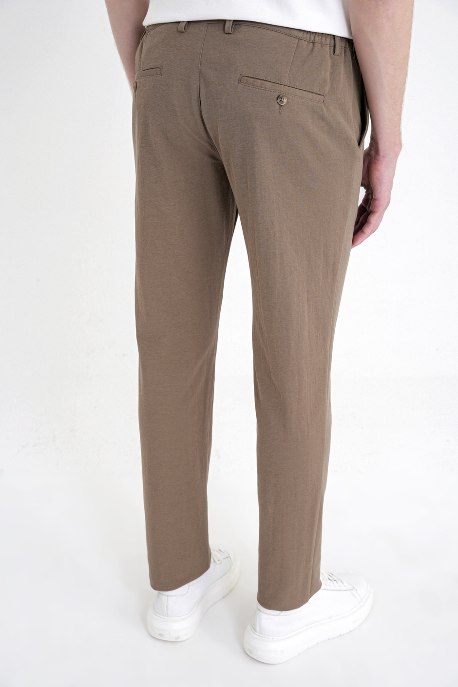 Comfort Fit Beli Lastikli Esnek Keten Tütün Pantolon P 1221