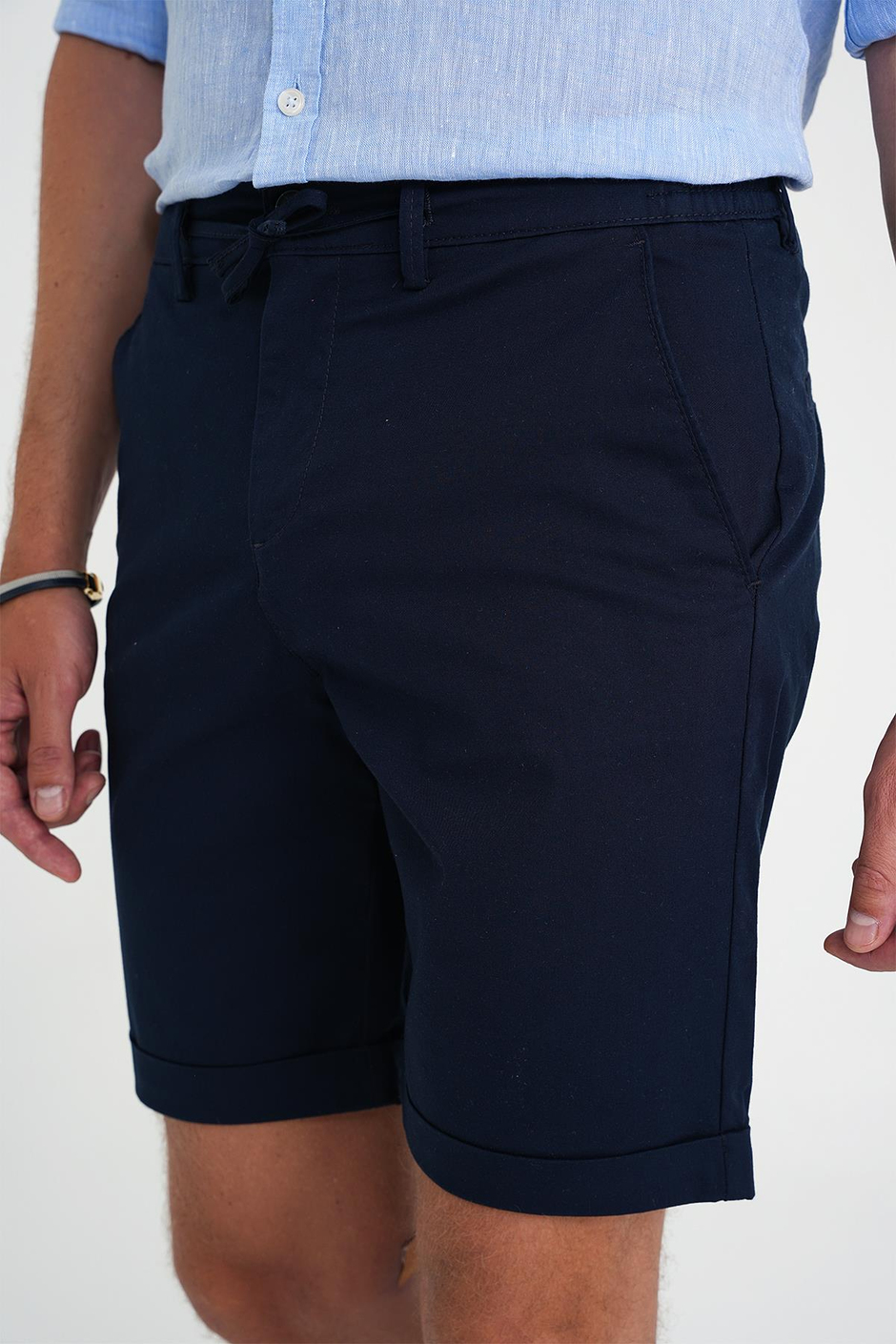 Comfort Fit Bağcıklı ve Lastikli Bel Esnek Pamuk Casual Lacivert Şort Bermuda 036 