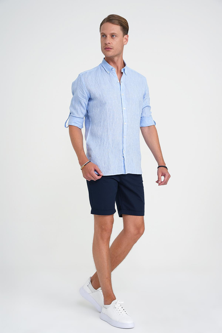 Comfort Fit Bağcıklı ve Lastikli Bel Esnek Pamuk Casual Lacivert Şort Bermuda 036 