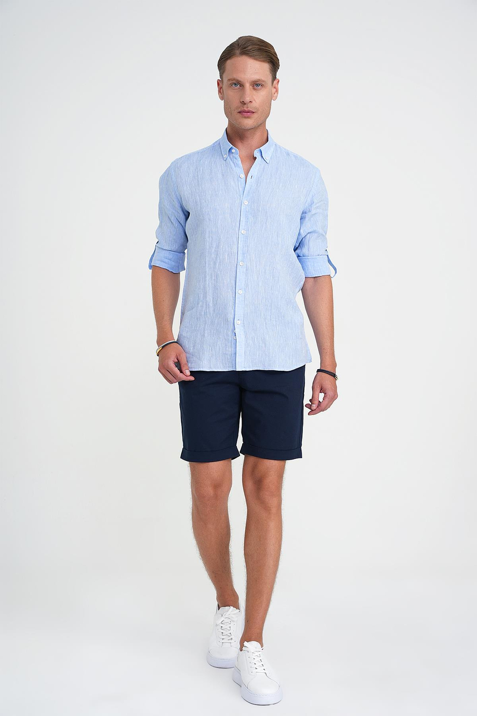 Comfort Fit Bağcıklı ve Lastikli Bel Esnek Pamuk Casual Lacivert Şort Bermuda 036 